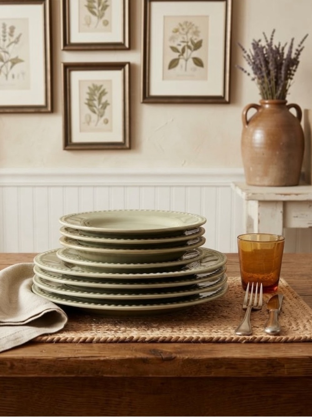 Pottery Barn Emma Green Beaded Dinner & Salad Plates – Set of 8